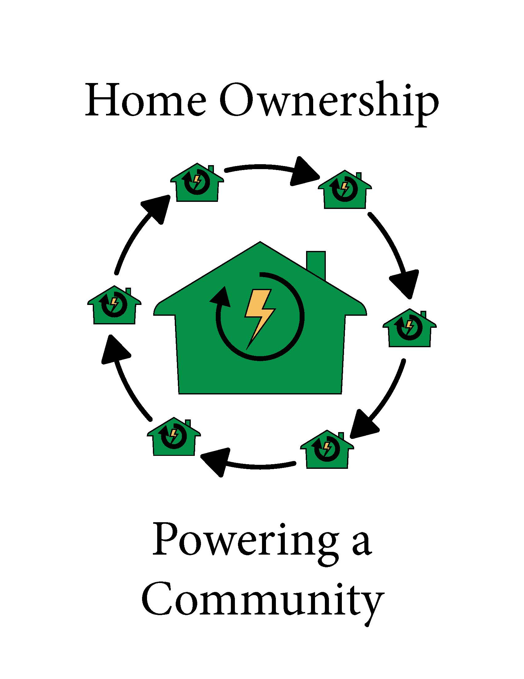 house illustration in center with small, identical house illustrations in a ring around center house. The text says 
